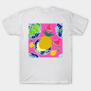 Large scale tropical fruits and chinoiserie plates T-Shirt